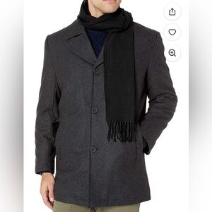 Men's XL Charcoal grey wool pea coat London Fog button front collar scarf